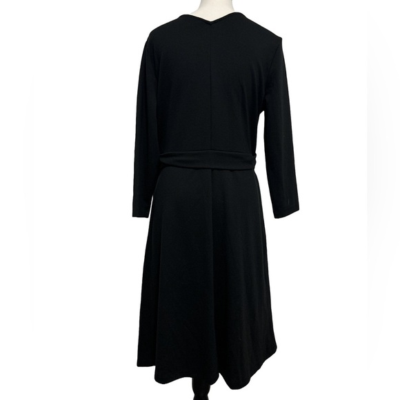 Lands End Black Faux Wrap Dress 3/4 Sleeve Surplice Neck Knee Length. Size 10-12 - Picture 3 of 5